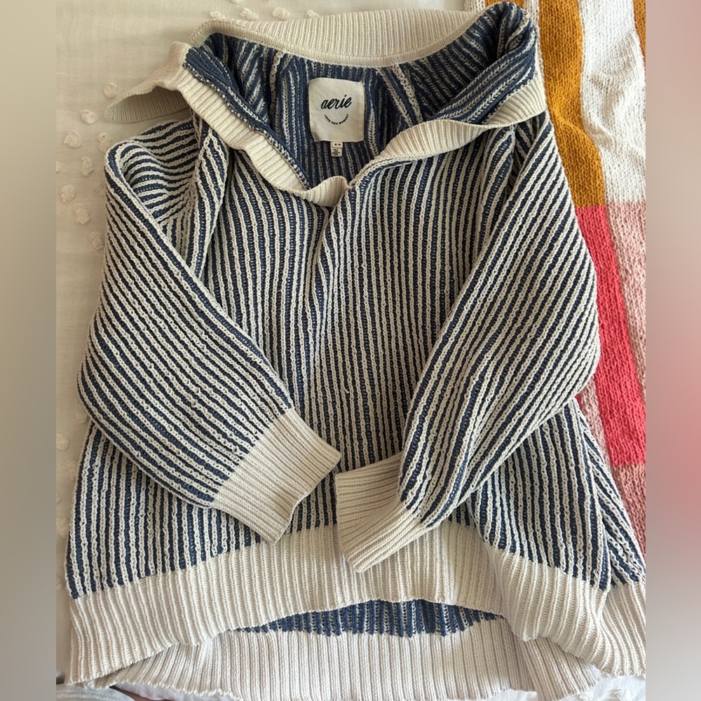 Aerie Women's Striped Sweater - Blue and Cream